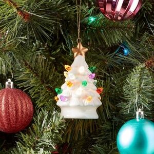 ❤️ WONDERSHOP RETRO LIGHT UP CERAMIC HOLIDAY TREE ORNAMENT WHITE NEW